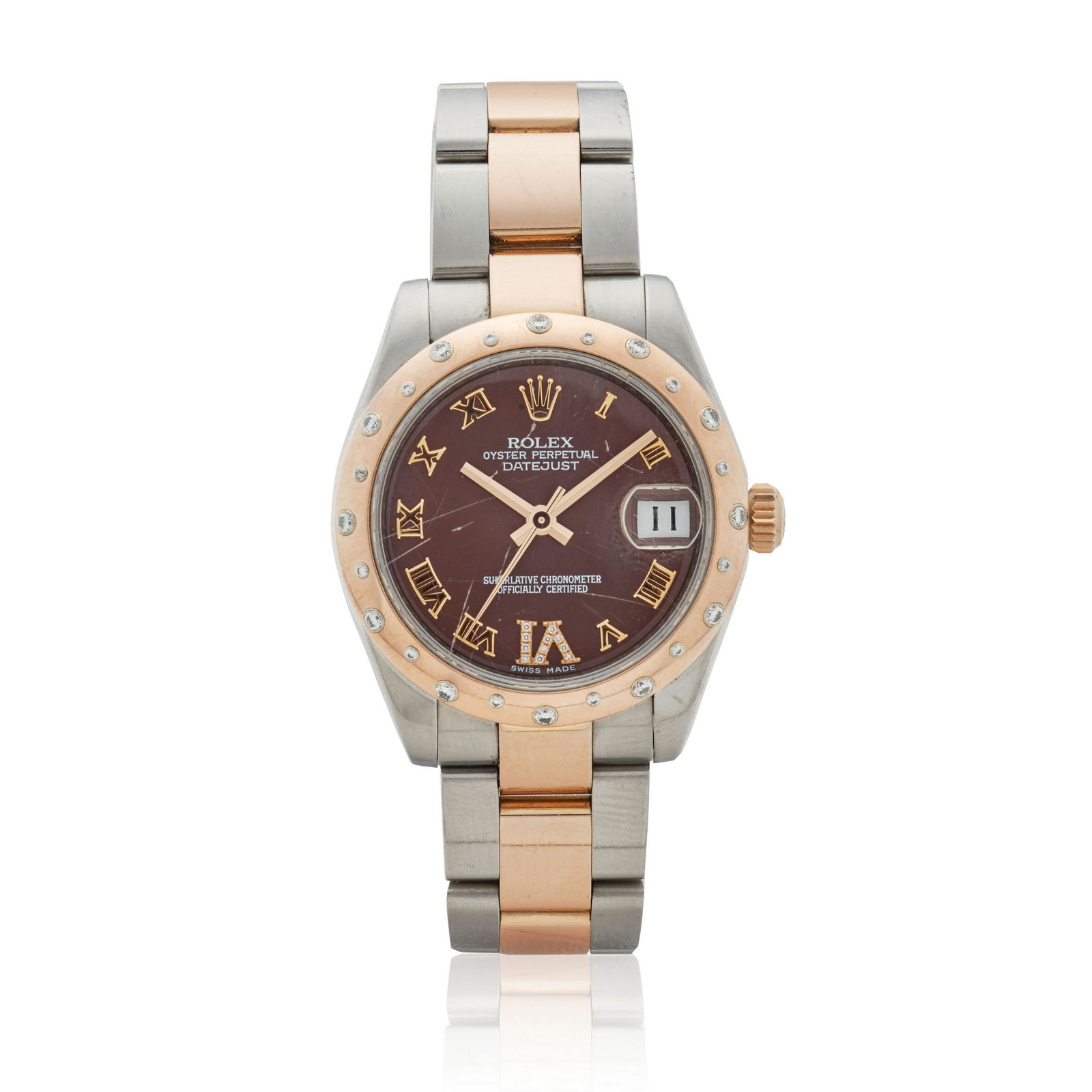 ROLEX. AN 18K ROSE GOLD AND STAINLESS STEEL LADY'S AUTOMATIC CALENDAR BRACELET WATCH Datejust, R... (1 of 3)