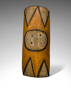 Large Shield, Wahgi Valley, Western Highlands, Papua New Guinea: Large Shield, Wahgi Valley, Western Highlands, Papua New GuineaWood, natural pigments, metal, nails, plant fiberHeight 64 1/4in (163cm)ProvenanceChris Boylan, AustraliaAcquired from the above by the