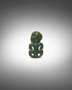 Maori Anthropomorphic Pendant, New Zealand, ca. 1600 - 1850: Maori Anthropomorphic Pendant, New Zealand, ca. 1600 - 1850hei tiki Nephrite jade (pounamum)Height 3 1/2in (9cm)ProvenanceArmand Fernandez/Arman, New York/Paris/VenceRoberta and Lance Entwistle,