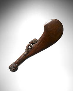 Maori Hand Club, New Zealand: Maori Hand Club, New Zealandwahaika Wood with shiny reddish-brown patinaLength 12in (30.5cm)ProvenanceWayne Heathcote, Brussels/New York/LondonPrivate Collection, ChicagoBonhams, New York, 14