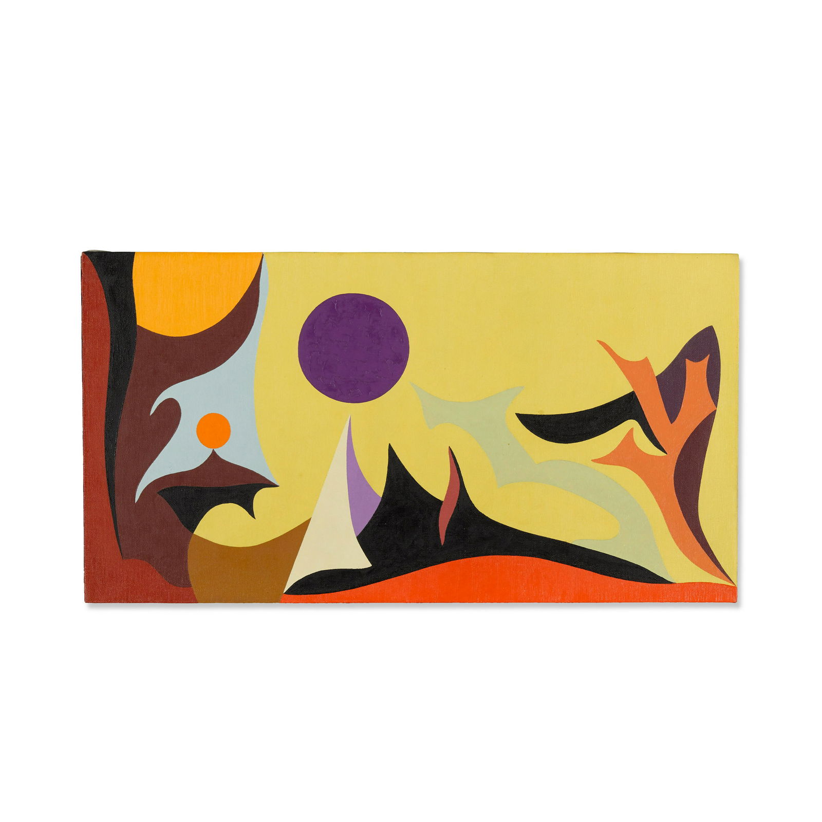 KARL STANLEY BENJAMIN (1925-2012) Yellow Landscape, 1953 (Louis Stern has confirmed the authenti...: KARL STANLEY BENJAMIN (1925-2012) Yellow Landscape, 1953 signed and dated 'Karl Benjamin 1953' (on the stretcher bar) oil on canvas 14 x 26 in. 35.6 x 66 cm. Louis Stern has confirmed the authenticity