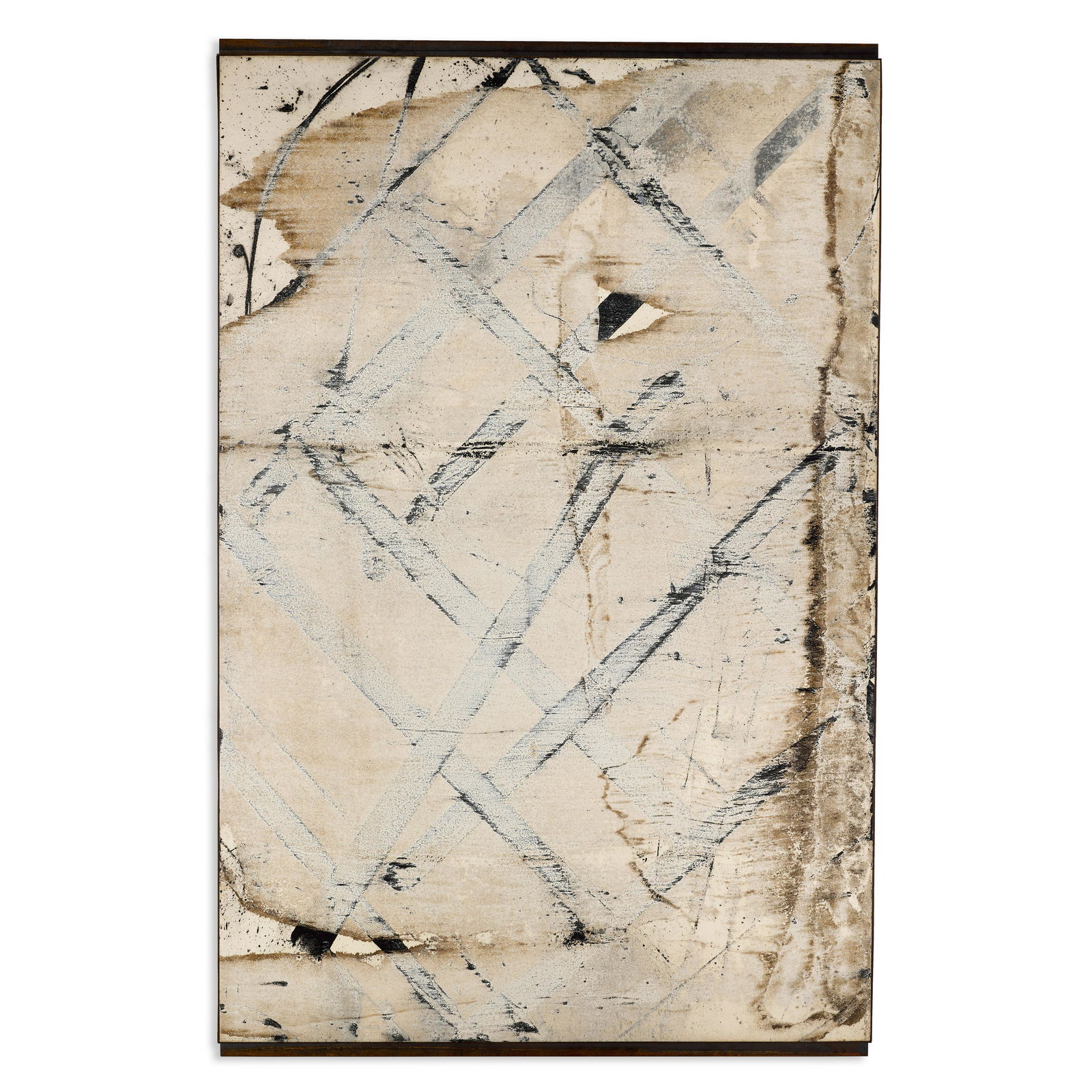 ED MOSES (1926-2018) Ky-ott XY, 1997: ED MOSES (1926-2018) Ky-ott XY, 1997 signed, signed again with the artist's initials, inscribed and dated 'Y-BRANCO #I EMZ 97' (on the overlap) oil and acrylic on canvas in metal artist's frame 75 x 4