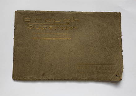 A Rare 1924 Brough Superior Sales Brochure: A Rare 1924 Brough Superior Sales Brochurein worn condition containing illustrations, details and specifications for SS80, Mark I and Mark 2, sidecars and race successes. Lot to be sold without