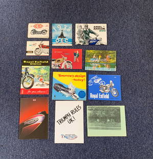 A selection of Motorcycle range brochures ((Qty)): A selection of Motorcycle range brochuresincluding Ariel, Matchless, OEC, Triumph, Greeves and other manufacturers for various years and in various conditions, close inspection advised. (Qty)Lot to
