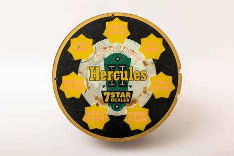 A 'Hercules 7 Star Dealer' illuminated sign: A 'Hercules 7 Star Dealer' illuminated signwith perspex display affixed to metal light unit with staggered lighting effect, working condition but otherwise untested. 40.5cm diameter, 12cm depth,