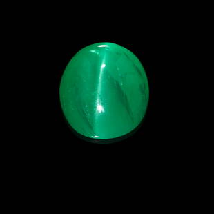 Cat's eye Emerald Cabochon: Cat's eye Emerald CabochonBeryl is infrequently seen with the phenomenon of chatoyancy. The present oval cabochon is particularly fine and of large size for the species. A combination of attributes