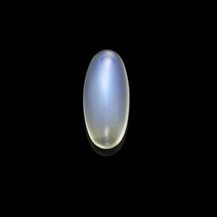 Fine Feldspar var. Blue Moonstone: Fine Feldspar var. Blue MoonstoneTanzania An oval cabochon which displays excellent blue adularescence as well as a high degree of clarity, of suitable size for mounting as a ring. Weighing