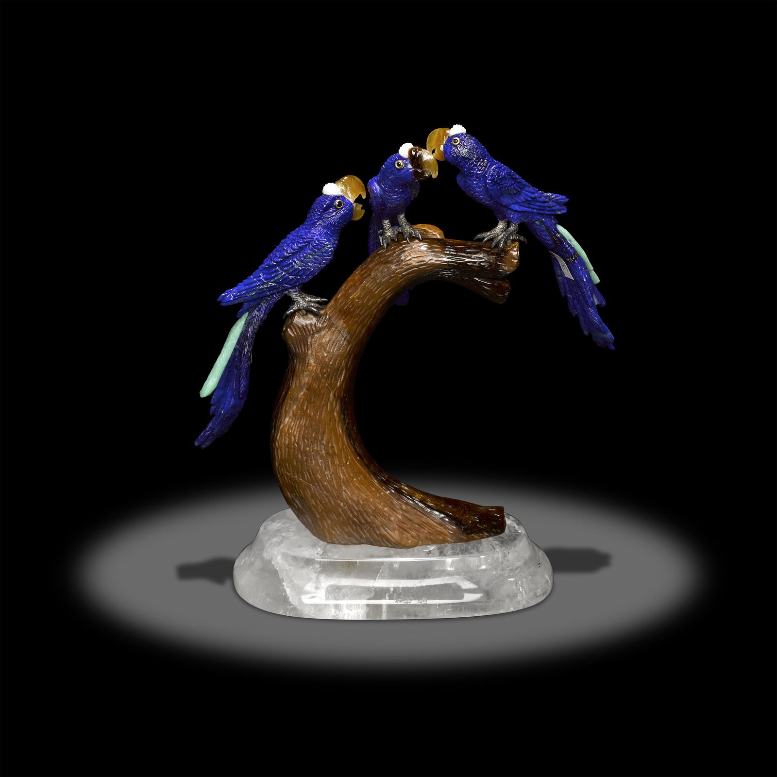 Lapis Lazuli Carving of Three Parrots on a Branch by Luis Alberto Quispe Aparicio (1 of 1)