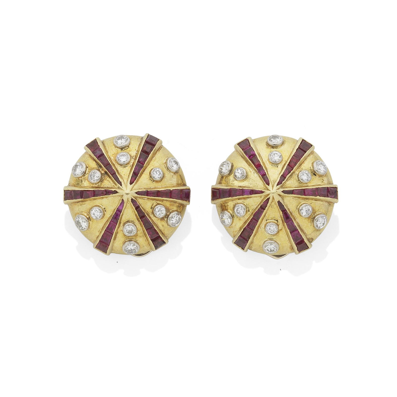 GAZDAR: RUBY AND DIAMOND EARRINGS, MID 20TH CENTURY (1 of 2)