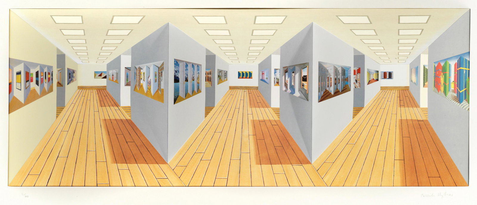 Patrick Hughes (British, born 1939) Hues Hand-painted 3D multiple with lithography, 2001, signed...: Patrick Hughes (British, born 1939) Hues Hand-painted 3D multiple with lithography, 2001, signed and numbered 2/40 in pencil, published by Reverspective Limited, London, in a perspex presentation box,