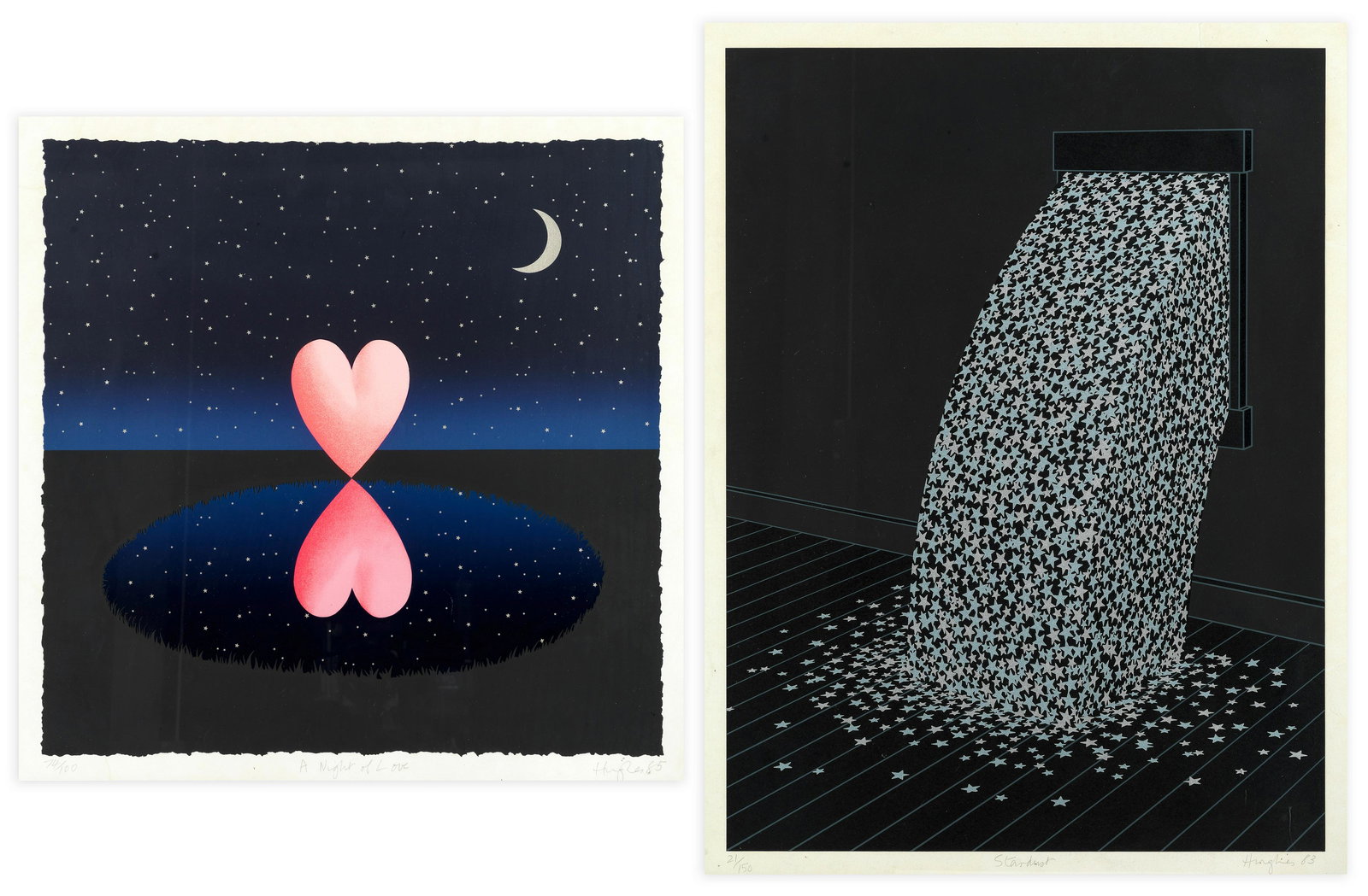 Patrick Hughes (British, born 1939) A Night of Love; Stardust Two screenprints in colours, 1985 ...: Patrick Hughes (British, born 1939) A Night of Love; Stardust Two screenprints in colours, 1985 & 1983, on wove, each signed, titled, dated and numbered 74/100 and 21/150 respectively in pencil, each