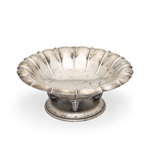 A GERMAN 800 STANDARD SILVER FOOTED CENTERPIECE BOWL ON BASE by Gottlieb Kurz, Schwãbisch G...: A GERMAN 800 STANDARD SILVER FOOTED CENTERPIECE BOWL ON BASE by Gottlieb Kurz, Schwãbisch Gmünd, early 20th century Marked to base; diameter 15 1/2in (39.5cm); total silver weight approximat