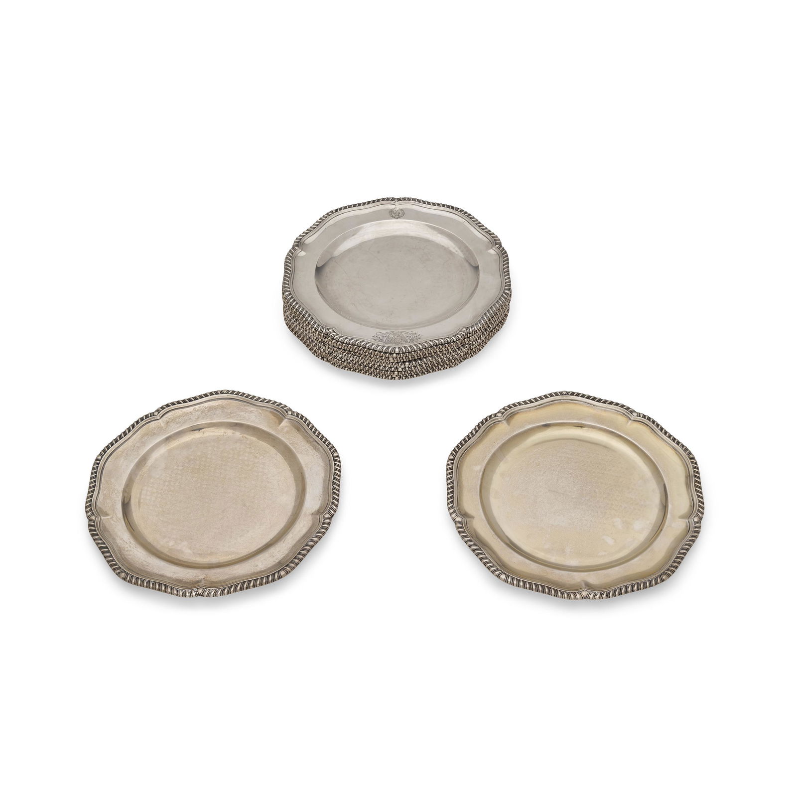 A SET OF TEN GEORGE III SILVER GADROONED RIM PLATES by John Parker I & Edward Wakelin, London, 1773 (1 of 1)
