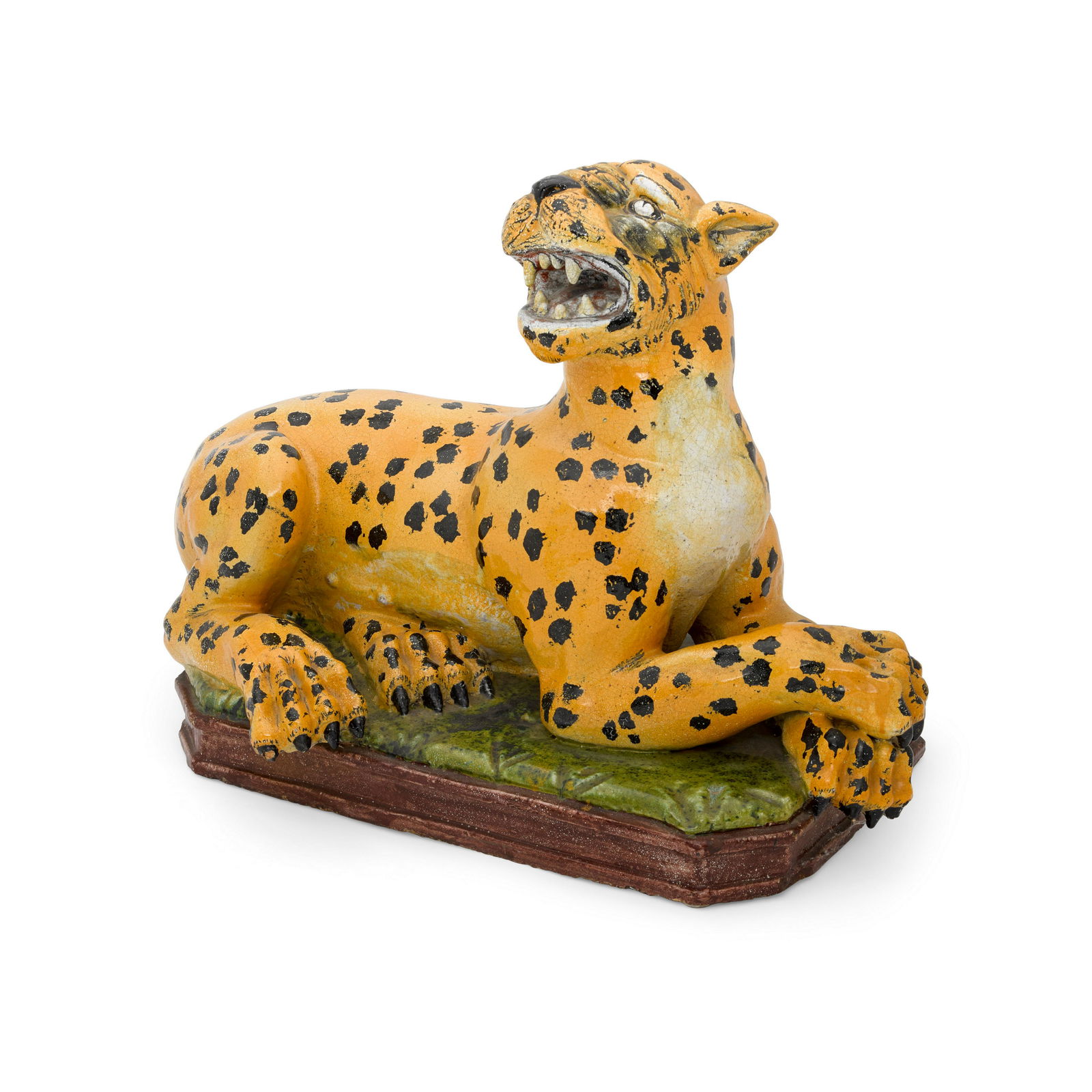 A PAIR OF FRENCH FAIENCE LEOPARDSProbably Lunéville, 19th century (1 of 2)