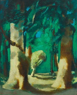 Jean Isy de Botton (French, 1898-1978) La foret et le Roi des Aulnes 16 x 13in (40.6 x 33.1cm): Jean Isy de Botton (French, 1898-1978) La foret et le Roi des Aulnes signed 'Jean de Botton' (lower left); and signed, inscribed as titled, numbered, and dated '1940' (on the verso) oil on canvas 16 x