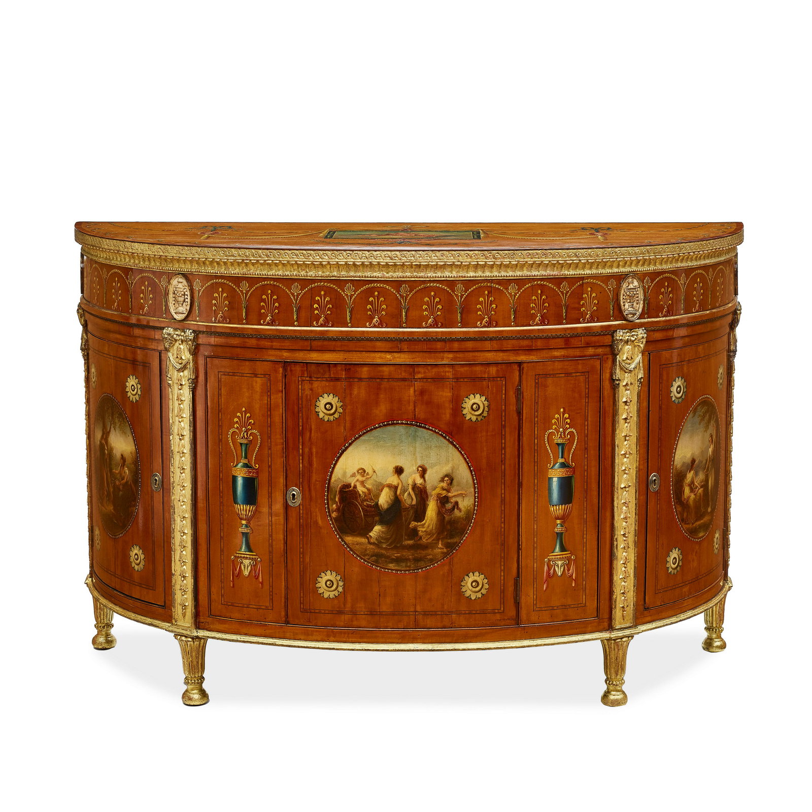 A GEORGE III PAINTED SATINWOOD COMMODEAfter a design by Robert Adam, circa 1780 and later (1 of 3)