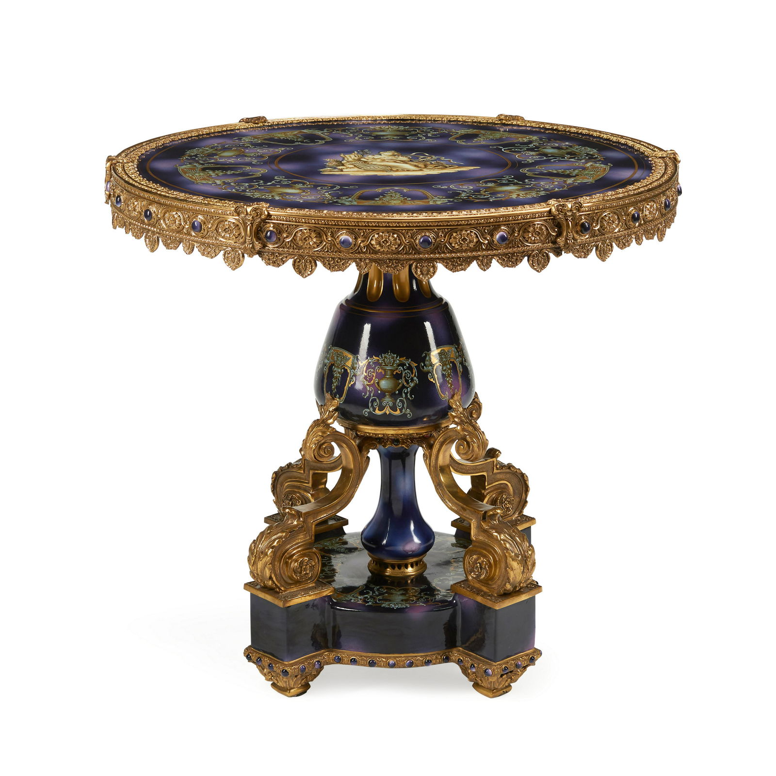 A NAPOLEON III STYLE GILT BRONZE AND PORCELAIN CENTER TABLE (1 of 4)