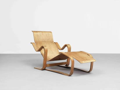 Marcel Breuer Early and rare 'Long Chair', designed 1935-1936, produced circa 1935: Marcel BreuerEarly and rare 'Long Chair', designed 1935-1936, produced circa 1935Laminated birch plywood.69.5 x 62.5 x 137 cm Seat manufactured by Venesta, Estonia for Isokon Furniture CompanyLtd.,