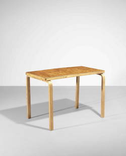 Alvar Aalto Café table, model no. 82, 1930s: Alvar Aalto Café table, model no. 82, 1930s Karelian birch-veneered plywood, birch, laminated birch. 69.5 x 99.5 x 52.5 cm Manufactured by O.y. Huonekalu-ja Rakkenhustyötehdas A.b., Turku, F