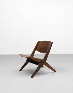 Ernest Race 'Cormorant' folding chair, circa 1959: Ernest Race'Cormorant' folding chair, circa 1959Mahogany-veneered plywood, teak, brass.67.2 x 53.5 x 68 cmManufactured by Ernest Race, Ltd., London, United Kingdom. Underside with manufacturer's