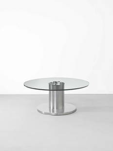 Ringo Starr and Robin Cruikshank 'Baby Pluto' table, from the 'ROR's Solar Collection', 1970s: Ringo Starr and Robin Cruikshank'Baby Pluto' table, from the 'ROR's Solar Collection', 1970sBrushed steel, chromium-plated steel, glass. 37.2 cm high, 83.7 cm diameter Manufactured by ROR
