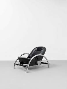 Ron Arad 'Rover' chair, designed 1981, produced mid-1980s: Ron Arad'Rover' chair, designed 1981, produced mid-1980sChromium-plated steel, cast iron, Kee-Klamps, leather Rover car seat. 74.5 x 69.8 x 91 cmProduced by One Off Ltd., London, United Kingdom.