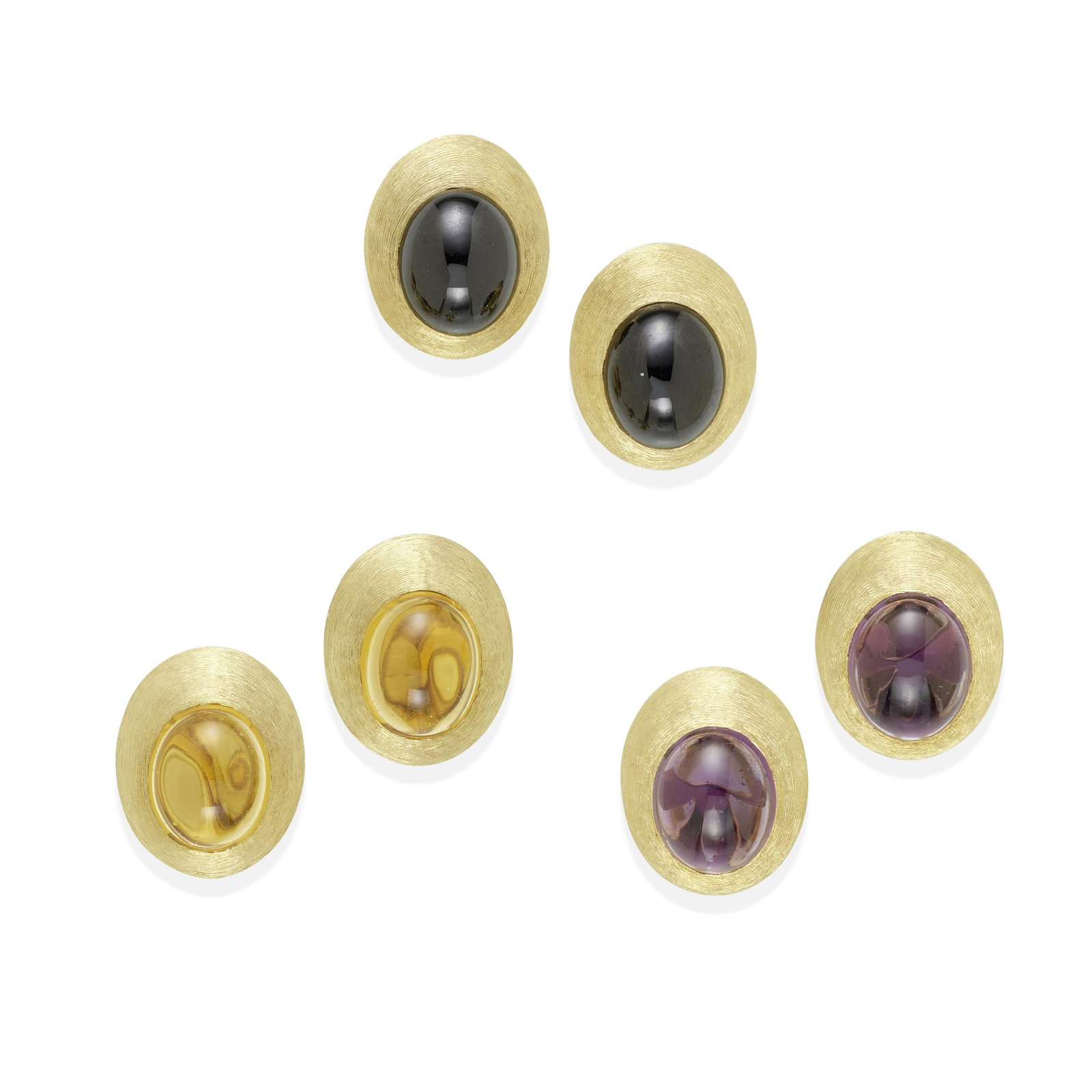 HENRY DUNEY: THREE PAIRS OF 18K GOLD AND GEM-SET EARCLIPS (1 of 1)