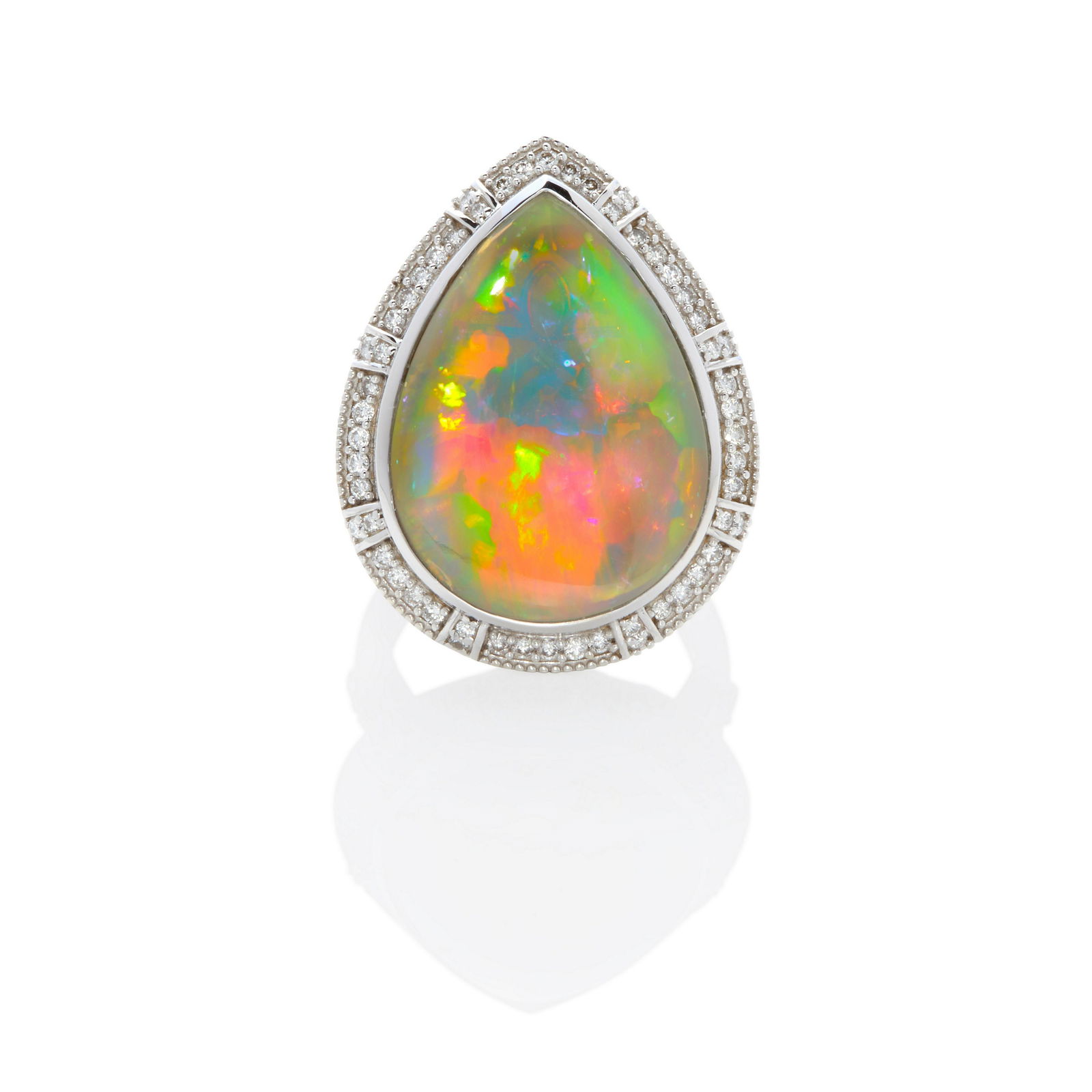AN 18K WHITE GOLD, OPAL AND DIAMOND RING (1 of 4)