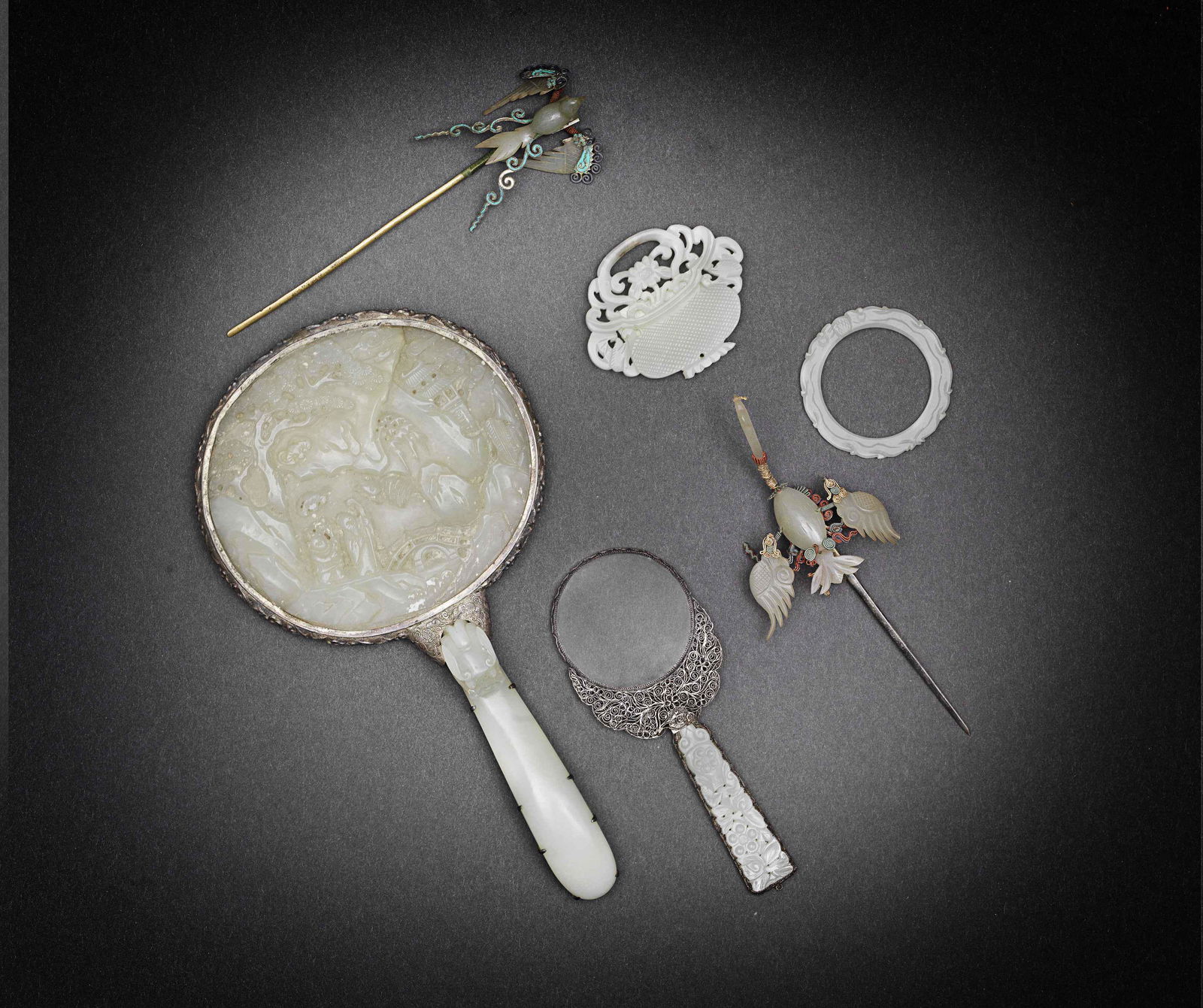 A GROUP OF SIX JADE CARVINGS AND ORNAMENTS  Qing Dynasty (6) (1 of 1)