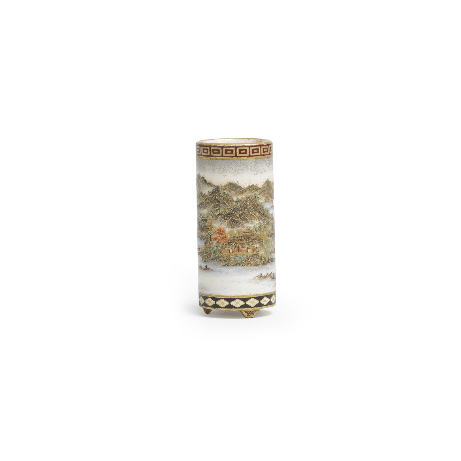 YABU MEIZAN (1853-1934) OF OSAKA A Satsuma Miniature Cylindrical Brush Pot Meiji era (1868-1912)... (1 of 1)
