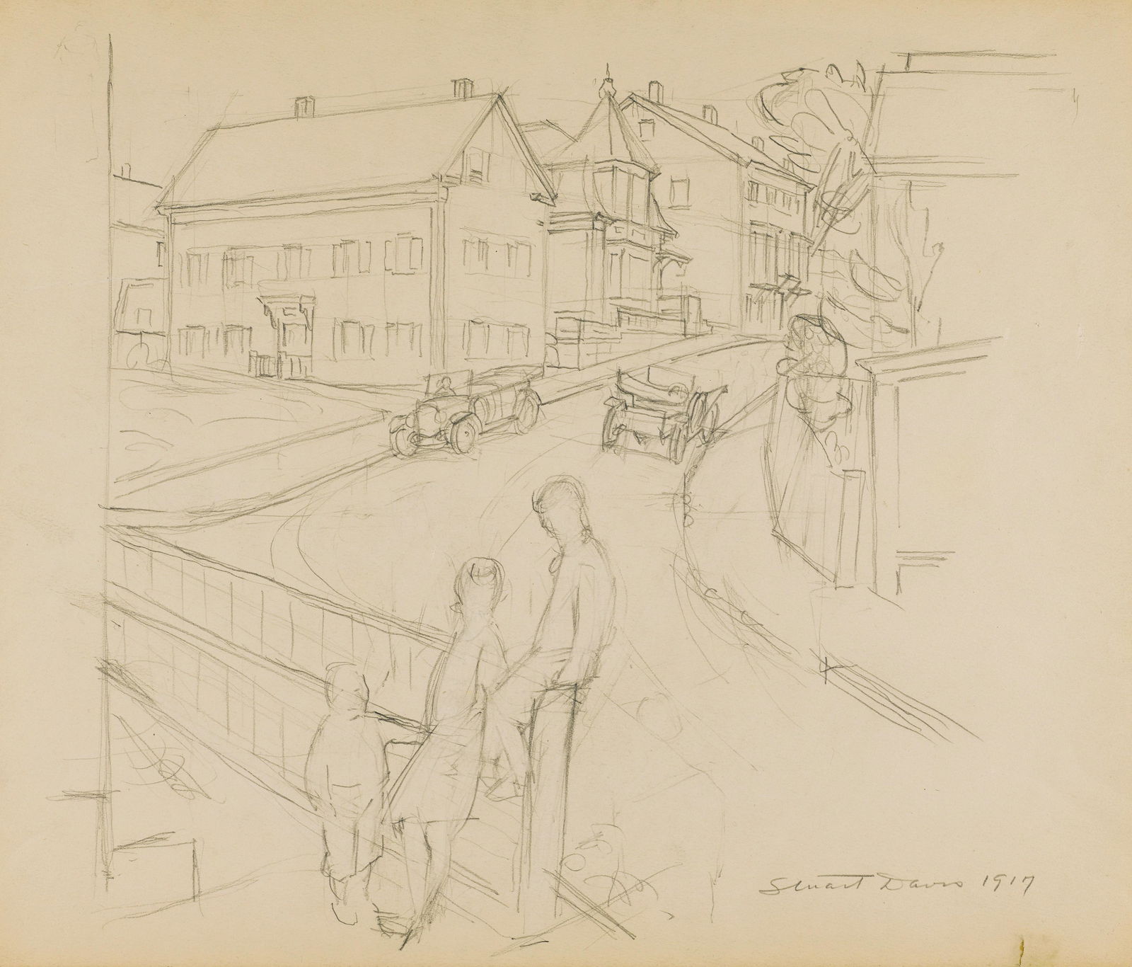 Stuart Davis (1892-1964) Untitled (Town View) 14 7/8 x 18 3/4 in. (37.8 x 47.6 cm.) (Executed in...: Stuart Davis (1892-1964) Untitled (Town View) signed and dated 'Stuart Davis 1917' (lower right) pencil on paper 14 7/8 x 18 3/4 in. (37.8 x 47.6 cm.) Executed in 1917. Footnotes: Provenance Metro