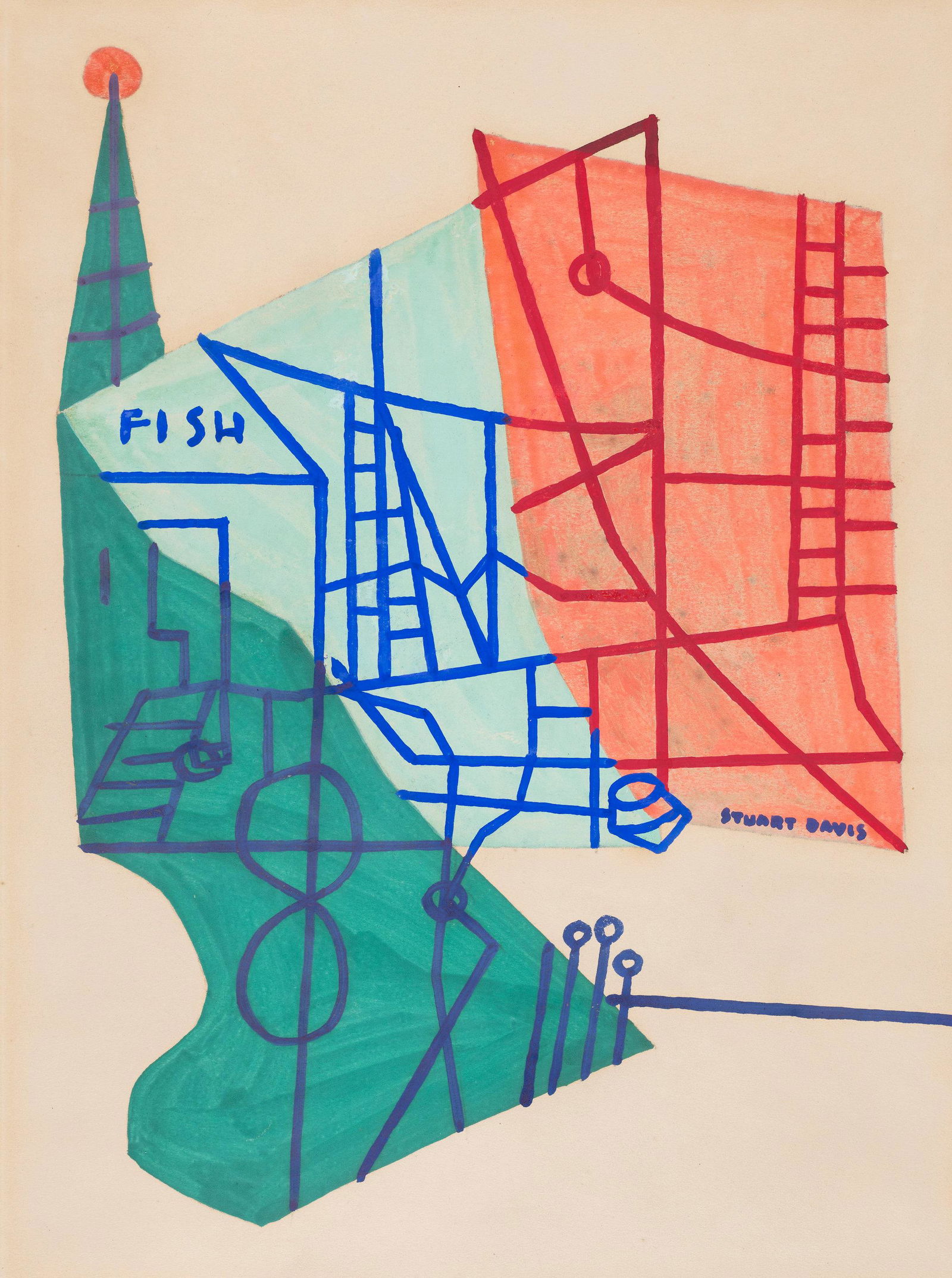 Stuart Davis (1892-1964) Fish image, 13 x 10 in. (33 x 25.4 cm.); sheet, 15 x 12 1/4 in. (38.1 x...: Stuart Davis (1892-1964) Fish signed 'Stuart Davis' (center right) gouache and pencil on paper image, 13 x 10 in. (33 x 25.4 cm.); sheet, 15 x 12 1/4 in. (38.1 x 31.1 cm.) Executed in 1939. Footnotes: