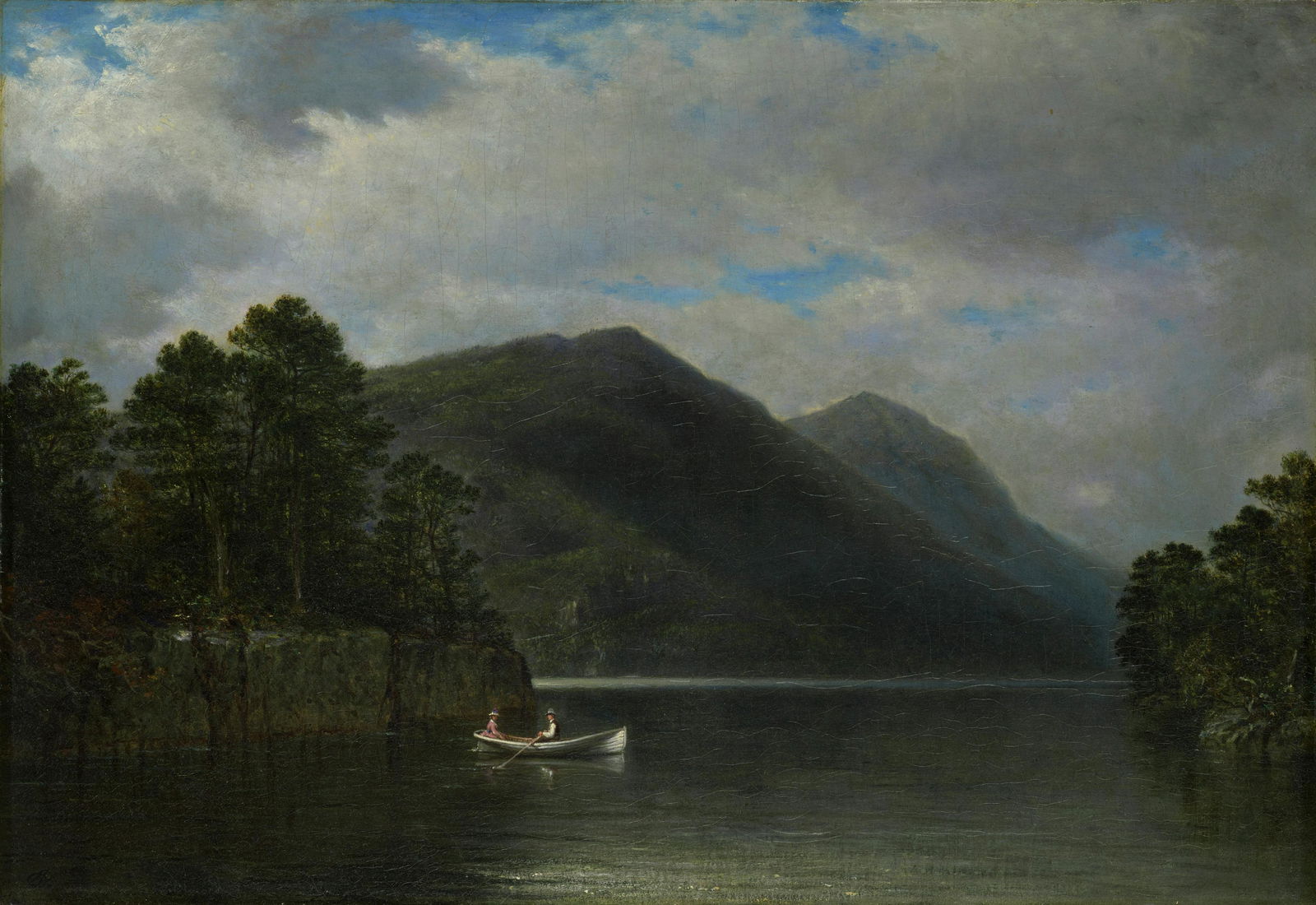 David Johnson (1827-1908) Morning, Lake George 18 1/8 x 26 1/8 in. (46 x 66.4 cm.): David Johnson (1827-1908) Morning, Lake George signed with conjoined initials 'DJ.' (lower left) and inscribed with title and signed 'David Johnson.' (on the reverse) oil on canvas 18 1/8 x 26 1/8 in.