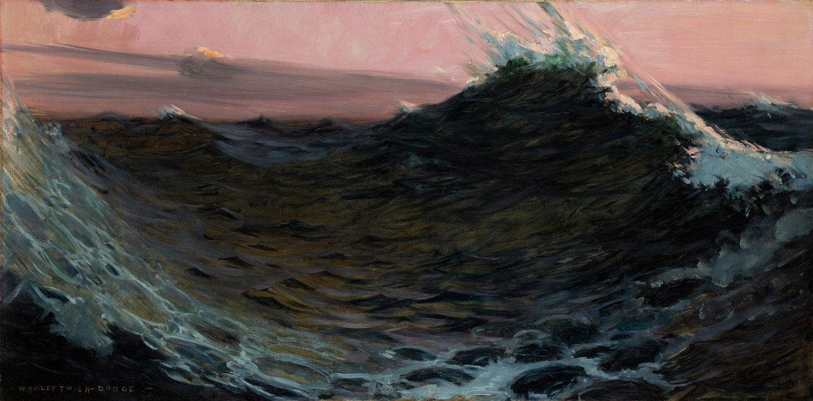 William de Leftwich Dodge (1867-1935) Surf Under Red Skies 19 x 38 1/8 in. (48.3 x 96.8 cm.) (Pa... (1 of 1)