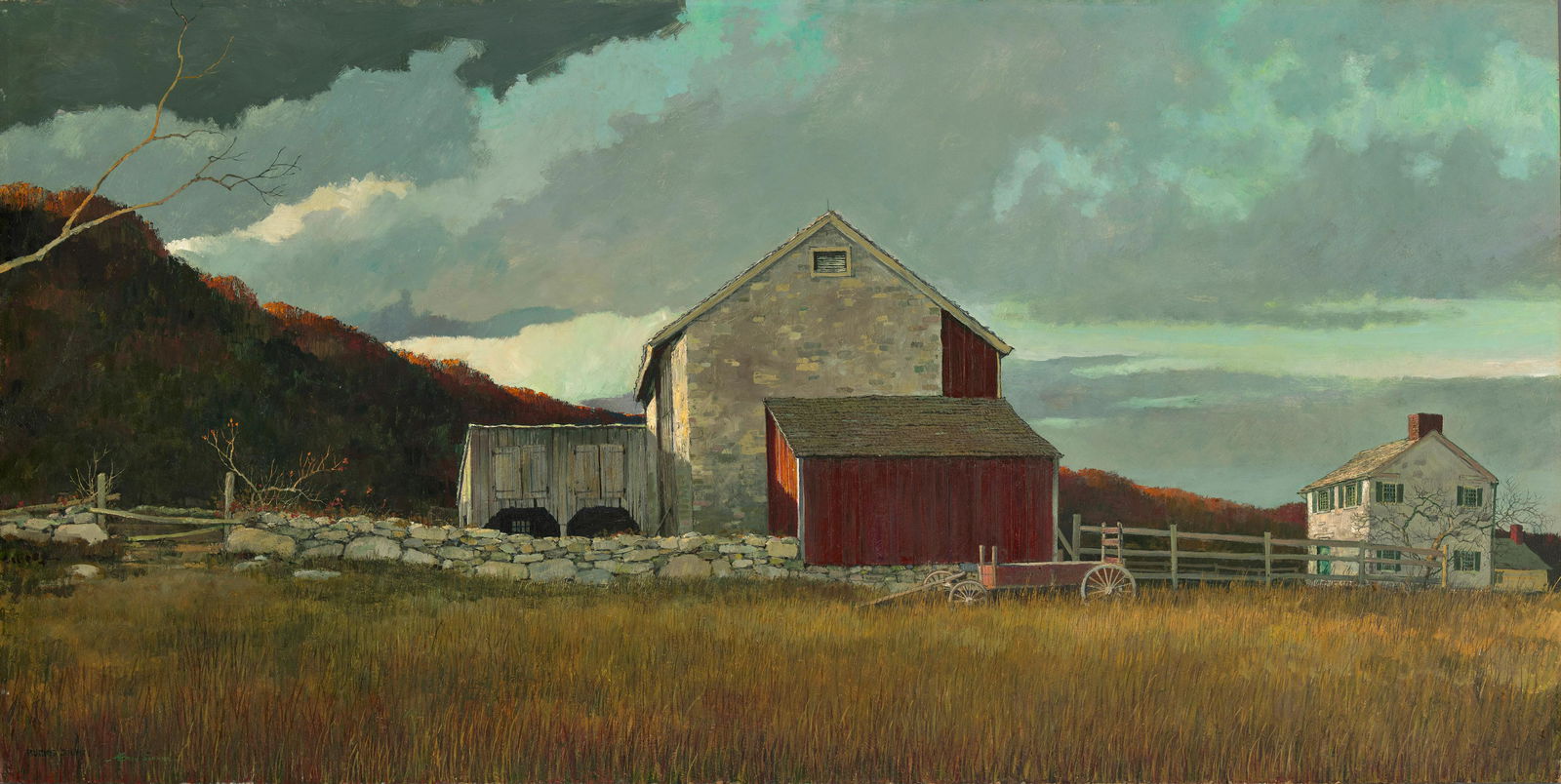 Eric Sloane (1905-1985) Bucks County Barn 24 x 47 5/8 in. (61 x 121 cm.): Eric Sloane (1905-1985) Bucks County Barn inscribed and signed 'Bucks County / -Eric Sloane' (lower left) oil on Masonite 24 x 47 5/8 in. (61 x 121 cm.) Footnotes: Provenance Offenhender Family, acqui