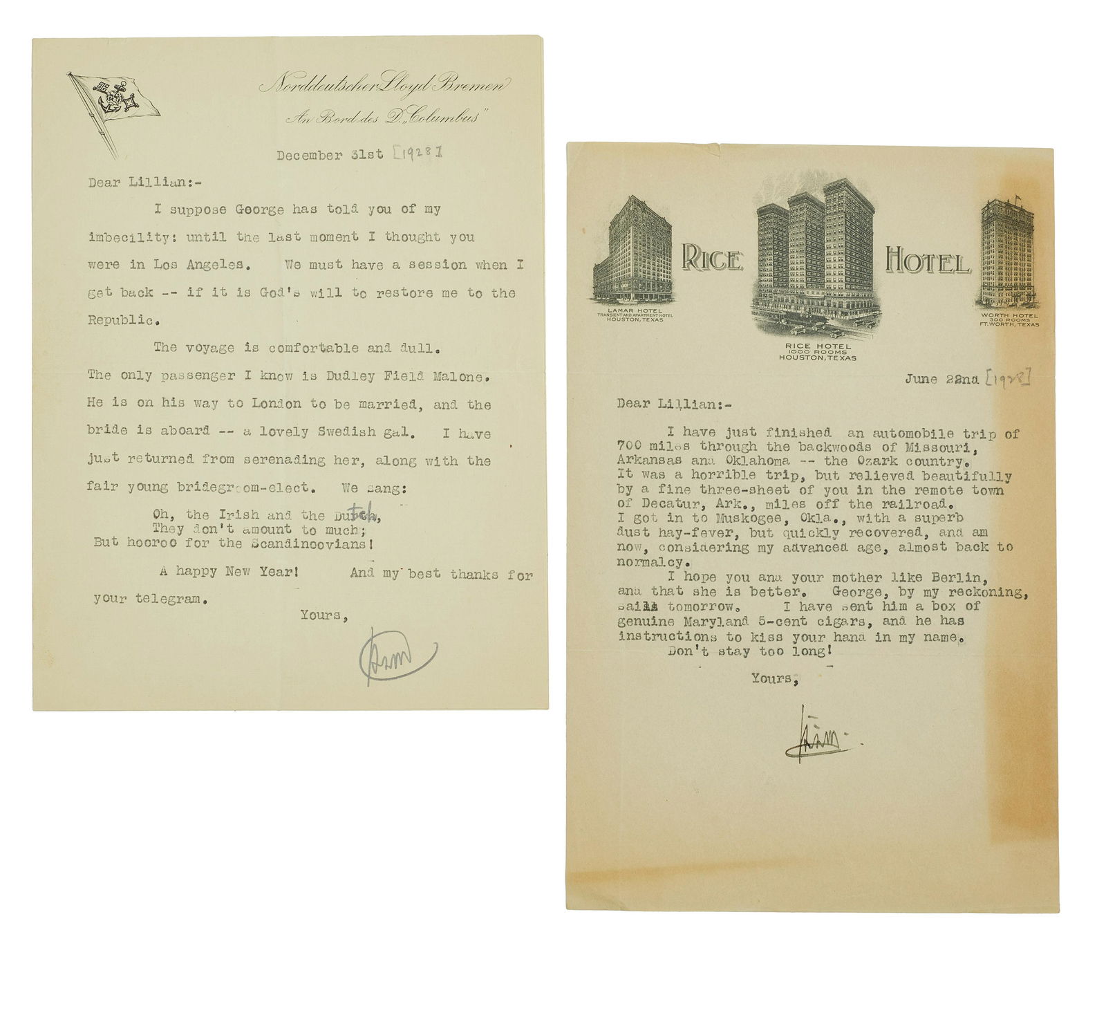 A Collection of letters to Lillian Gish from H.L. Mencken and George Jean Nathan (1 of 1)