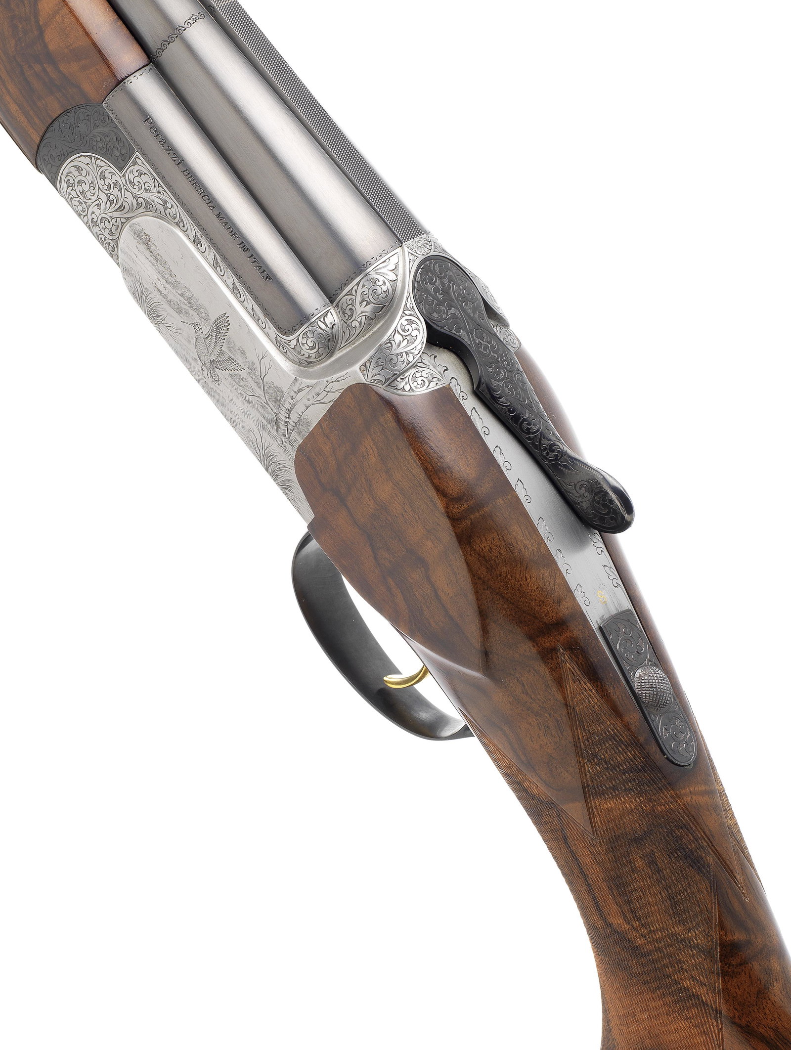 A Badillini-engraved 16-bore 'MX8 SC3' single-trigger over-and-under ejector gun by Perazzi, no....: A Badillini-engraved 16-bore 'MX8 SC3' single-trigger over-and-under ejector gun by Perazzi, no. 110253 The action-body finely engraved with scenes of snipe, duck and partridge in natural settings, ho