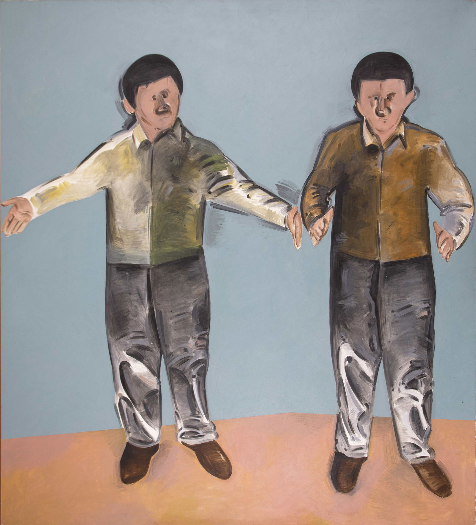 Apostolos Georgiou (Greek, born 1952) Deux personnages (Peint en 1994.signed in Greek and dated ...: Apostolos Georgiou (Greek, born 1952) Deux personnages signé en grec et daté '94' (au revers) huile sur toile 220 x 200cm (86 5/8 x 78 3/4in). Peint en 1994. signed in Greek and date