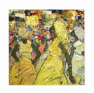 Ablade Glover (Ghana, né en 1934) Two troubles, one god, 1988: Ablade Glover (Ghana, né en 1934) Two troubles, one god, 1988 signé et date en bas à gauche 'Glo 88'; titré et inscrit Ablade Glover sur une étiquette au revers huile sur toil