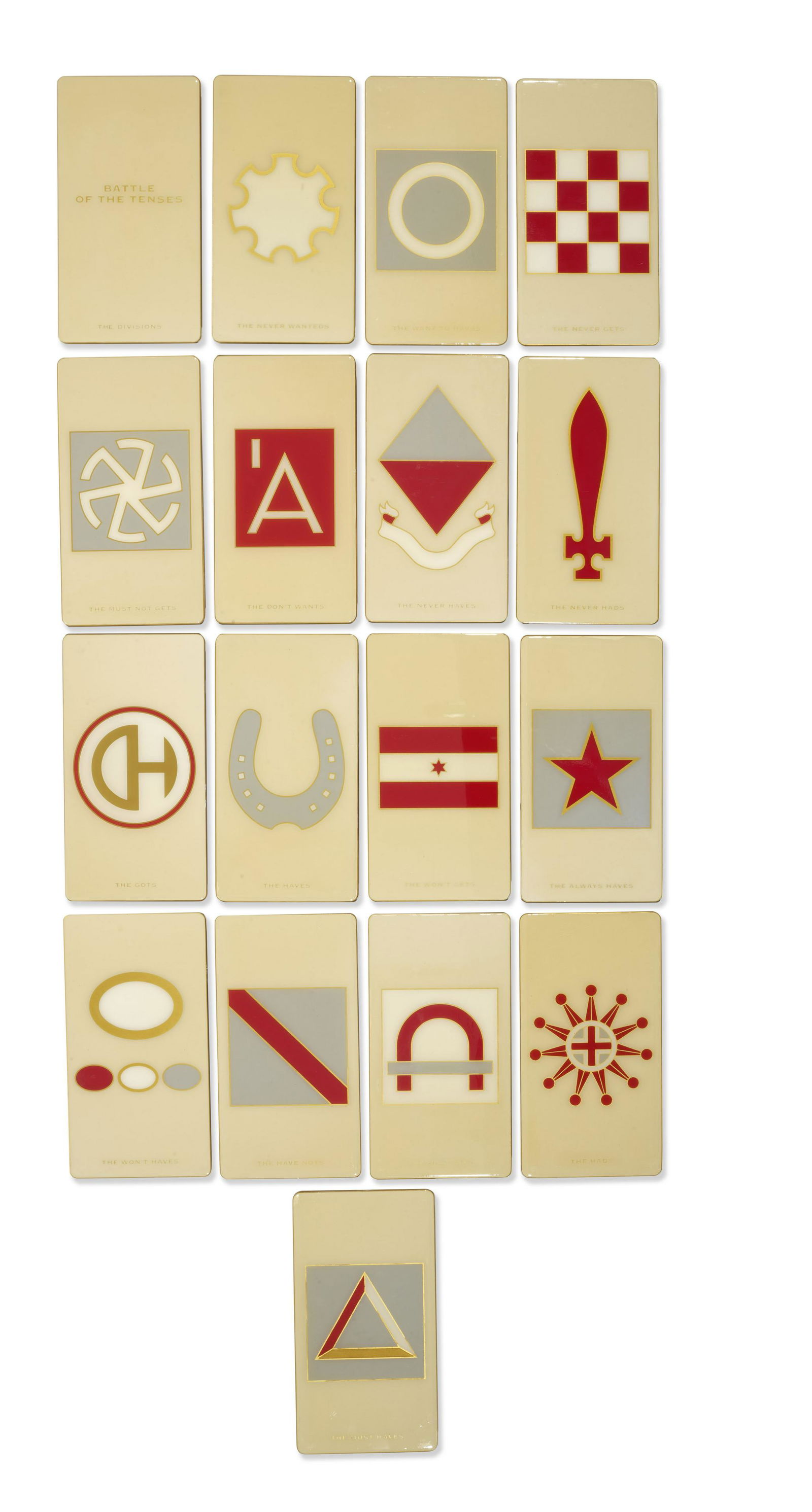 Brett Murray (Afrique du Sud, né en 1961) The Battle of the Tenses, 2008: Brett Murray (Afrique du Sud, né en 1961) The Battle of the Tenses, 2008 aluminium, peinture et résine, en 17 pièces aluminium, paint and resin, in 17 pieces chaque: 25 x 13,5cm. each: