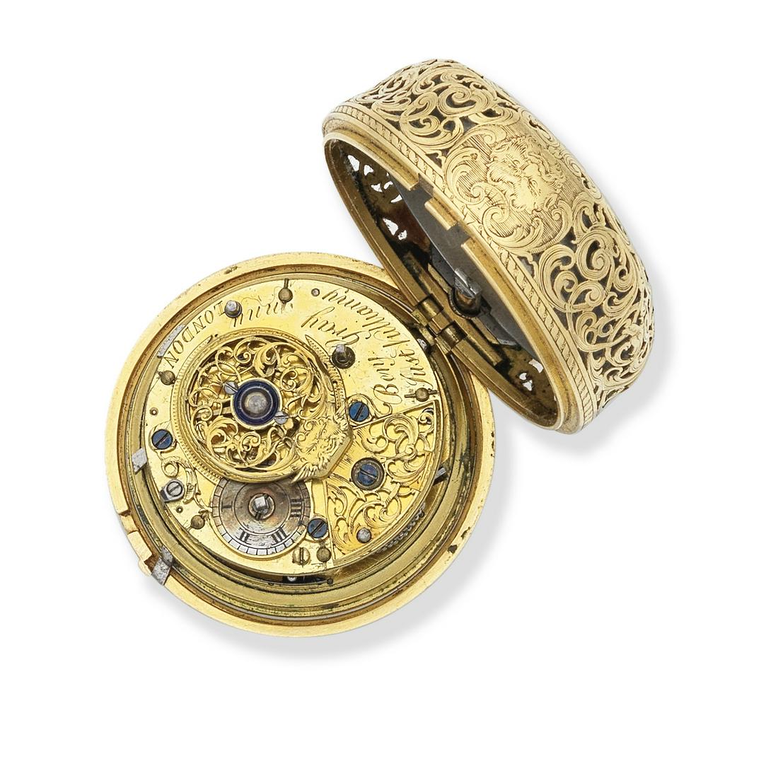 Benjamin Gray & Justin Vulliamy, London. A gold and gilt metal key wind repeating pair case pock... (1 of 2)