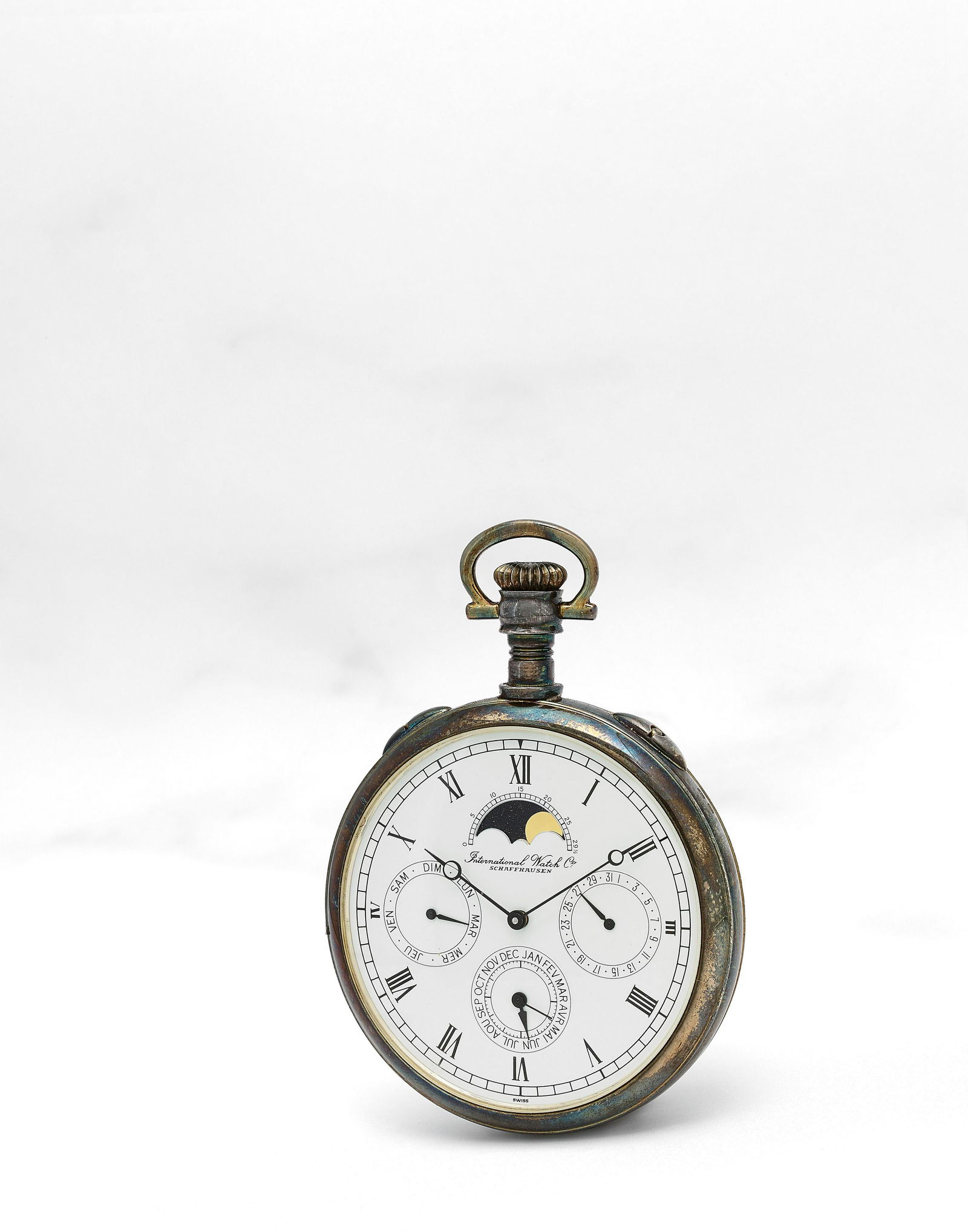 IWC. Montre de gousset en argent (925) avec triple calendrier et phase de lune remontoir au pend... (1 of 2)