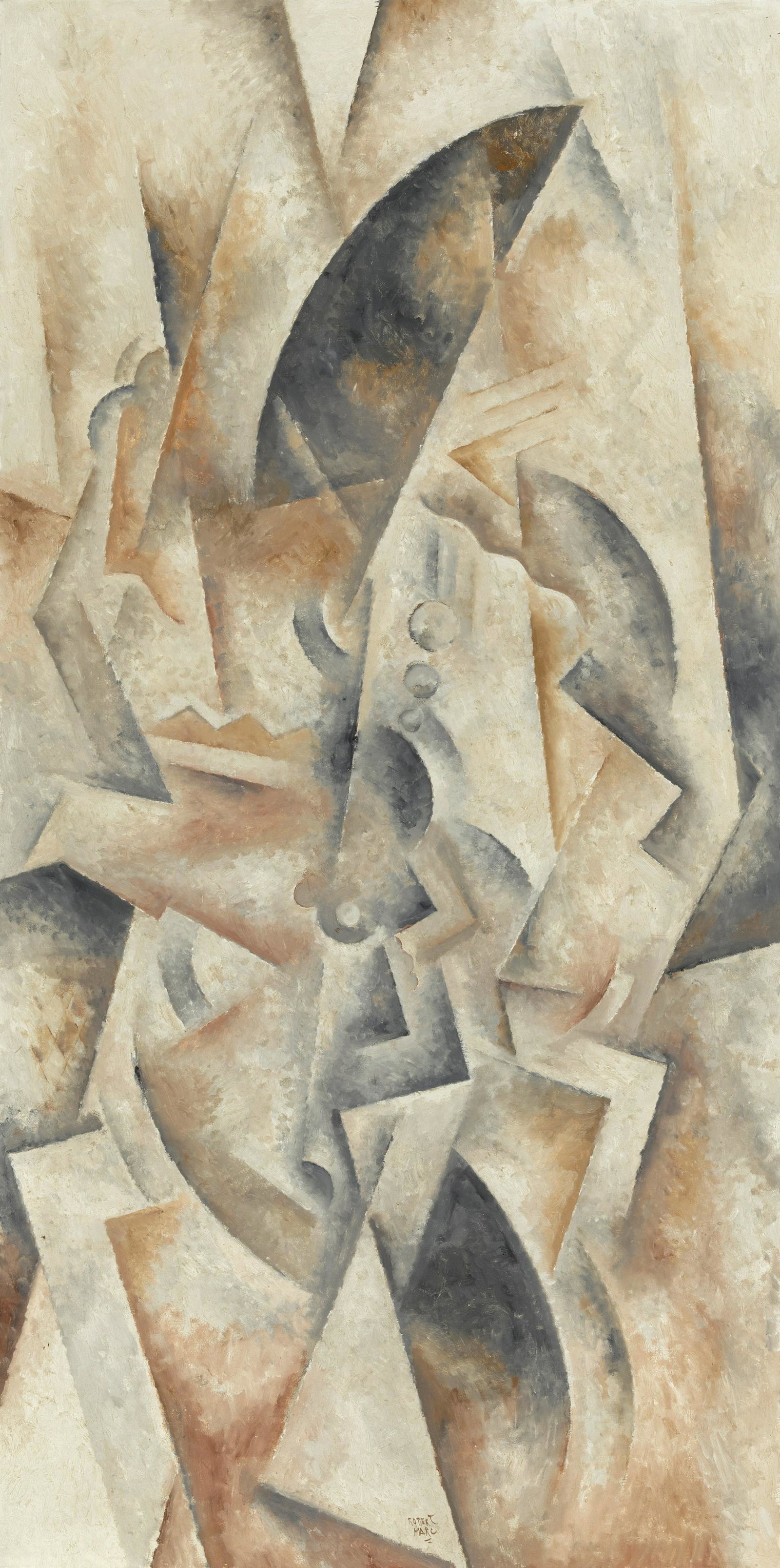 ROBERT MARC (1943-1993) Composition cubiste 76 1/2 x 38 1/8 in (194.3 x 97 cm) (Painted circa 1980): ROBERT MARC (1943-1993) Composition cubiste signed 'Robert Marc' (lower center); signed 'Robert Marc' (on the reverse) oil on canvas 76 1/2 x 38 1/8 in (194.3 x 97 cm) Painted circa 1980 Footnotes: