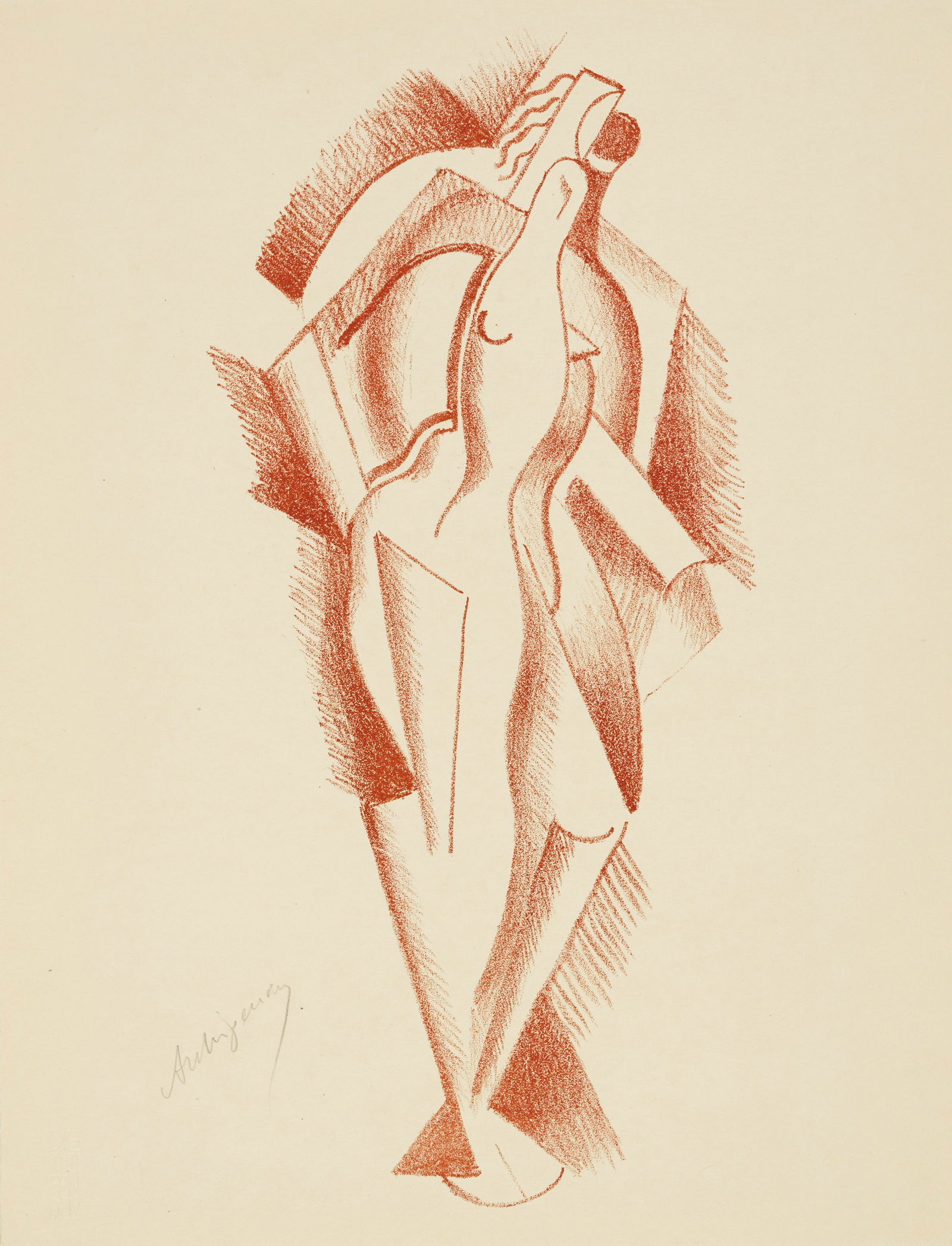 Alexander Archipenko (1887-1964); Frau, from Die Schaffenden;: Alexander Archipenko (1887-1964) Frau, from Die Schaffenden (Karshan 27), 1921 Lithograph in burnt sienna on wove paper, signed in pencil, from the edition of 125, with 'Die Shaffenden' blindstamp, pu