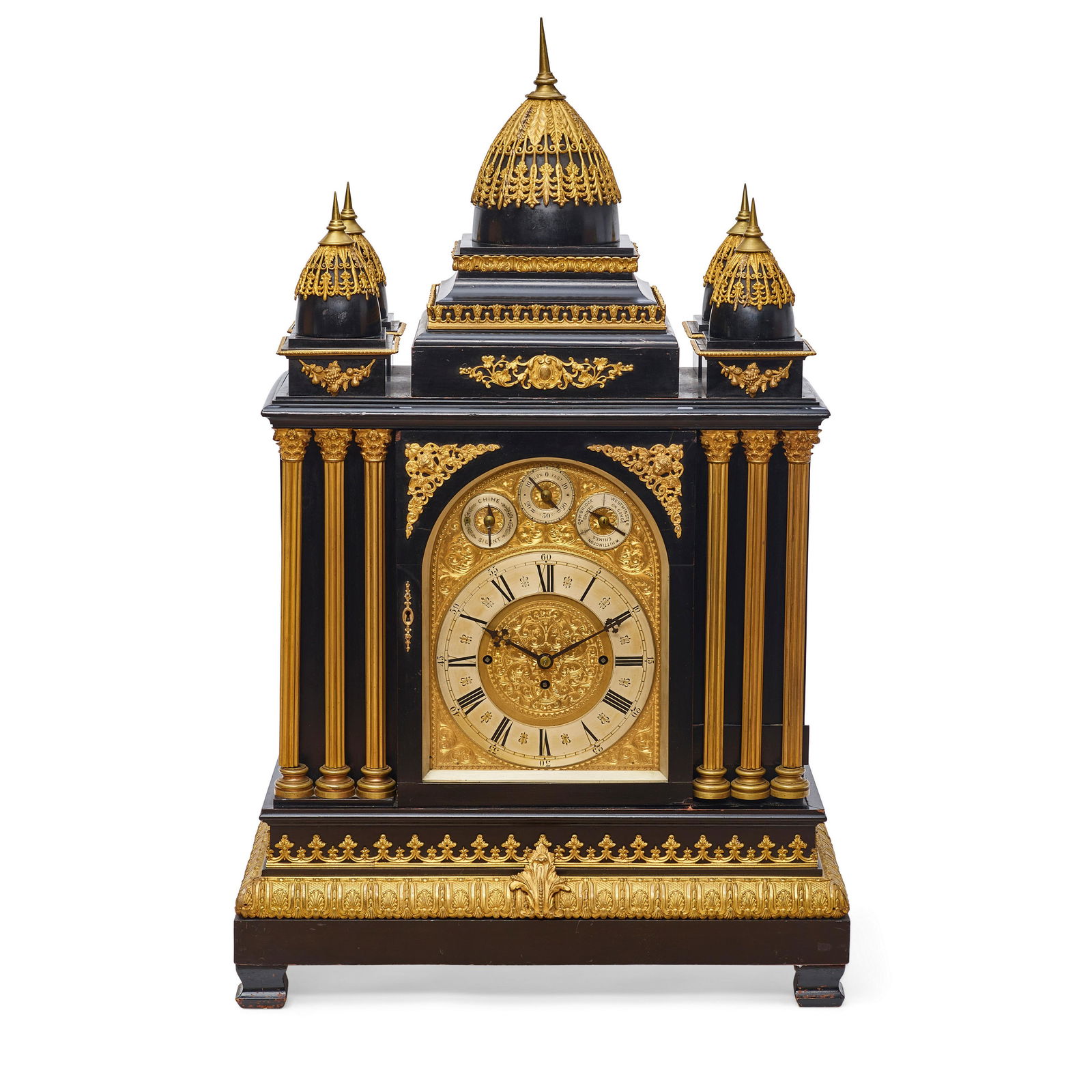 A VICTORIAN GILT METAL AND BRONZE MOUNTED EBONIZED CLOCK (1 of 2)