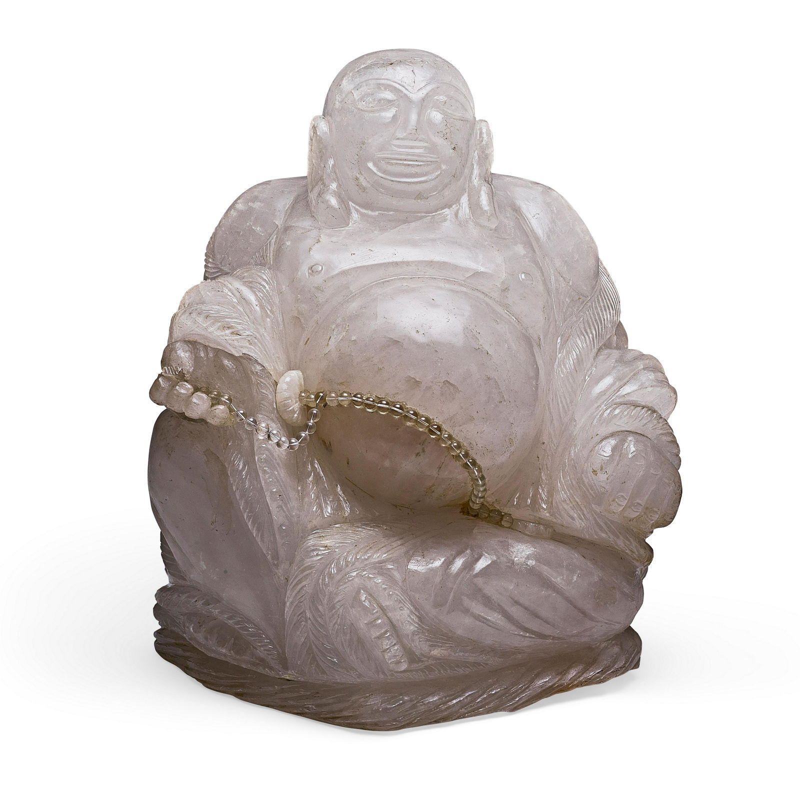 A LARGE CARVED QUARTZ FIGURE OF A HAPPY BUDDHA (1 of 2)