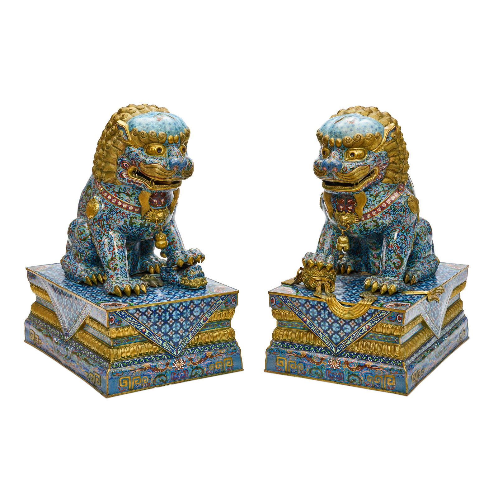 A PAIR OF LARGE CHINESE CLOISONNÉ FOO DOGS (1 of 3)