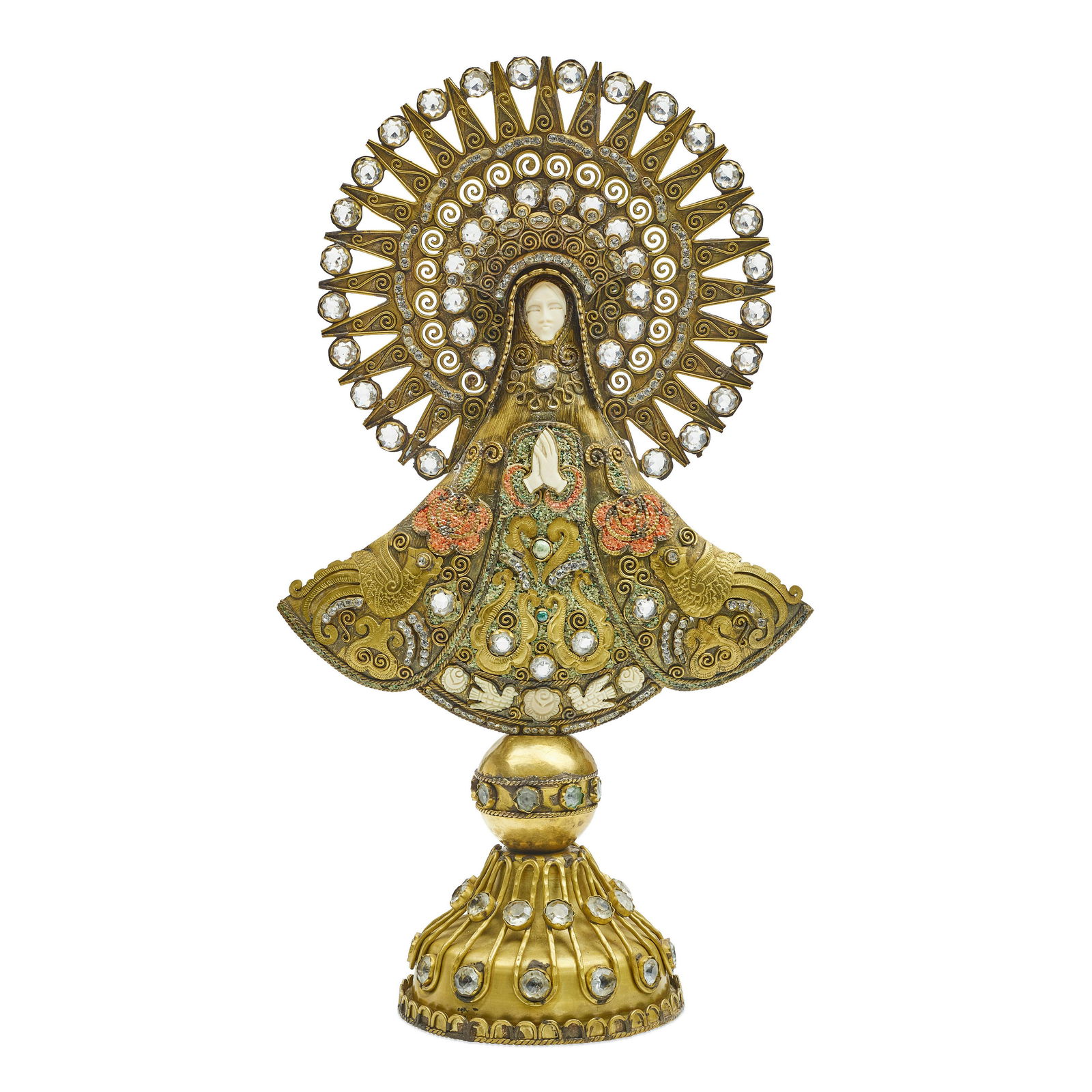 A MEXICAN GILT METAL AND JEWELED MADONNAMatilde Poulat Mati (Mexican, 1900-1960) (1 of 2)