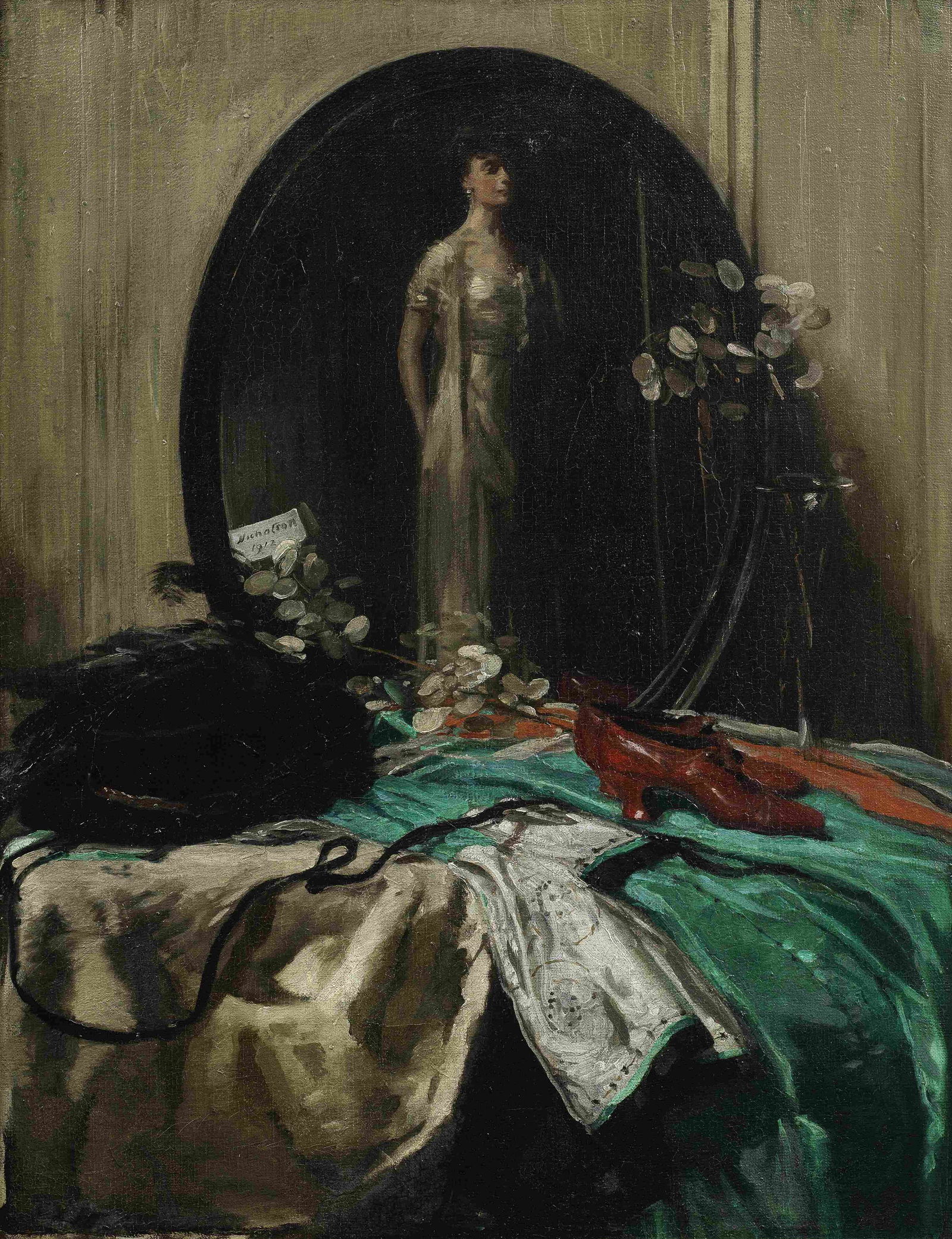 Sir William Nicholson (British, 1872-1949) Still Life: Emile's Things 92.2 x 71.4 cm. (36 1/4 x ...: Sir William Nicholson (British, 1872-1949) Still Life: Emile's Things signed and dated 'Nicholson/1912' (on the lower left of the mirror) oil on canvas 92.2 x 71.4 cm. (36 1/4 x 28 1/8 in.) Footnotes: