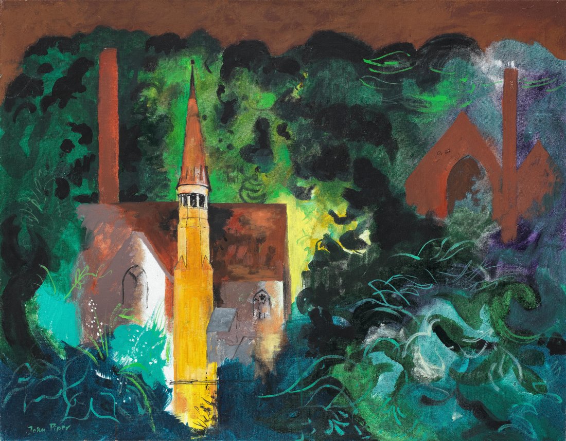 John Piper C.H. (British, 1903-1992) Jackfield by Ironbridge, Shropshire 71.1 x 91.4 cm. (28 x 3...: John Piper C.H. (British, 1903-1992) Jackfield by Ironbridge, Shropshire signed 'John Piper' (lower left) oil on canvas 71.1 x 91.4 cm. (28 x 36 in.) (unframed) Footnotes: Provenance The Artist's